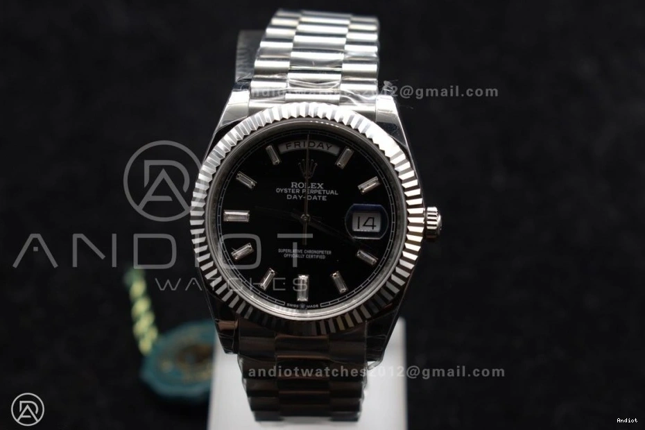 Black Gain GSF A2836 40 Crystal President Dial Weight DayDate SS on Bracelet 1206